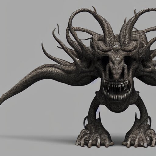 3d model topology of an eldritch beast, made to look like a demonic being has burst from the earth. make it look like a demonic being has burst from the earth