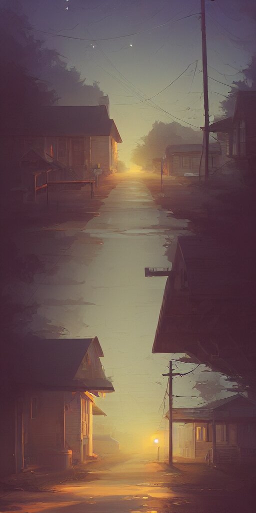 sleepy rural town in middle america by christopher balaskas, jordan grimmer, prismatic, rococo, pearlescent, reflective, shimmering, highly detailed, masterpiece, dreamy, concept art, cinema lighting, 8 k, trending on artstation