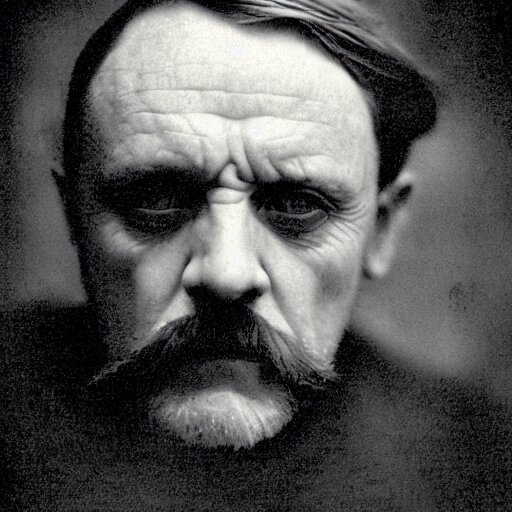headshot edwardian photograph of anthony hopkins, bill skarsgard, arthur shelby, terrifying, scariest looking man alive, 1 8 9 0 s, london gang member, slightly pixelated, angry, intimidating, fearsome, realistic face, peaky blinders, 1 9 0 0 s photography, 1 9 1 0 s, grainy, blurry, very faded 