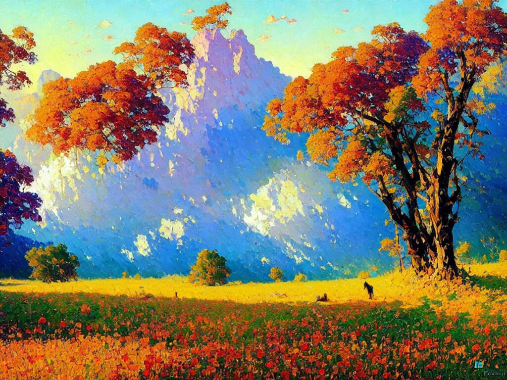 Landscape with flowers and blue sky 