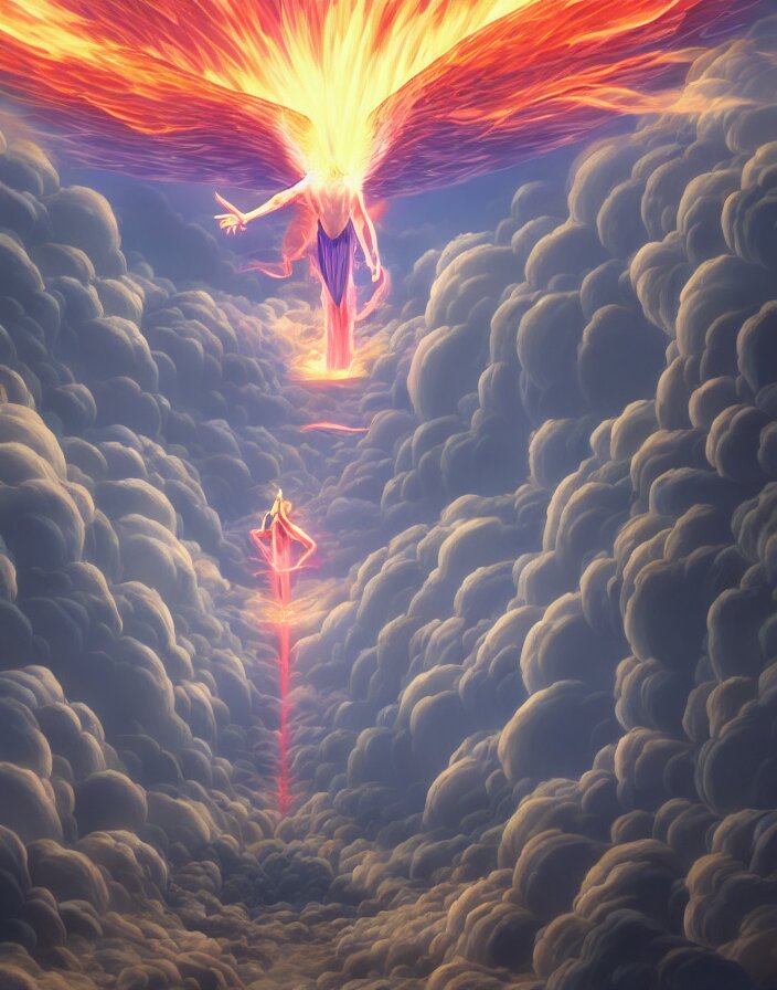 lucifer falls from heaven, fire, smoke, god rays, fallen angels by yusuke murata and makoto shinkai, 8k, cel shaded, unreal engine, featured on artstation, pixiv
