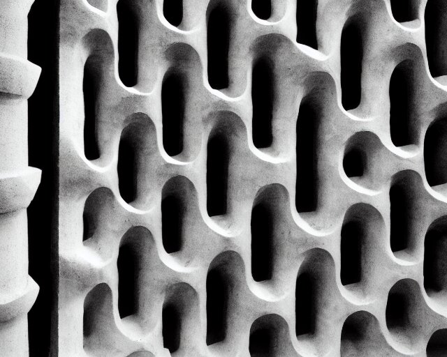 by francis bacon, escher, mystical photography evocative. an fractal concrete brutalist carved sculpture, standing in a city center. 