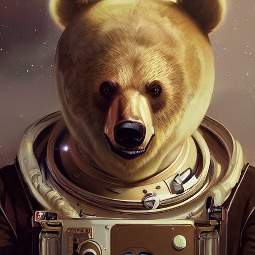 bear in a astronaut suit, intricate, highly detailed, digital painting, artstation, concept art, smooth, sharp focus, illustration, Unreal Engine 5, 8K, art by artgerm and greg rutkowski and alphonse mucha