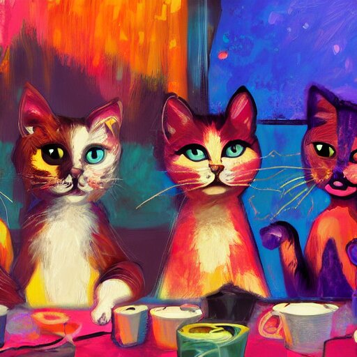 cat partying in a club. digital art, expressive painting, trending on artstation.
