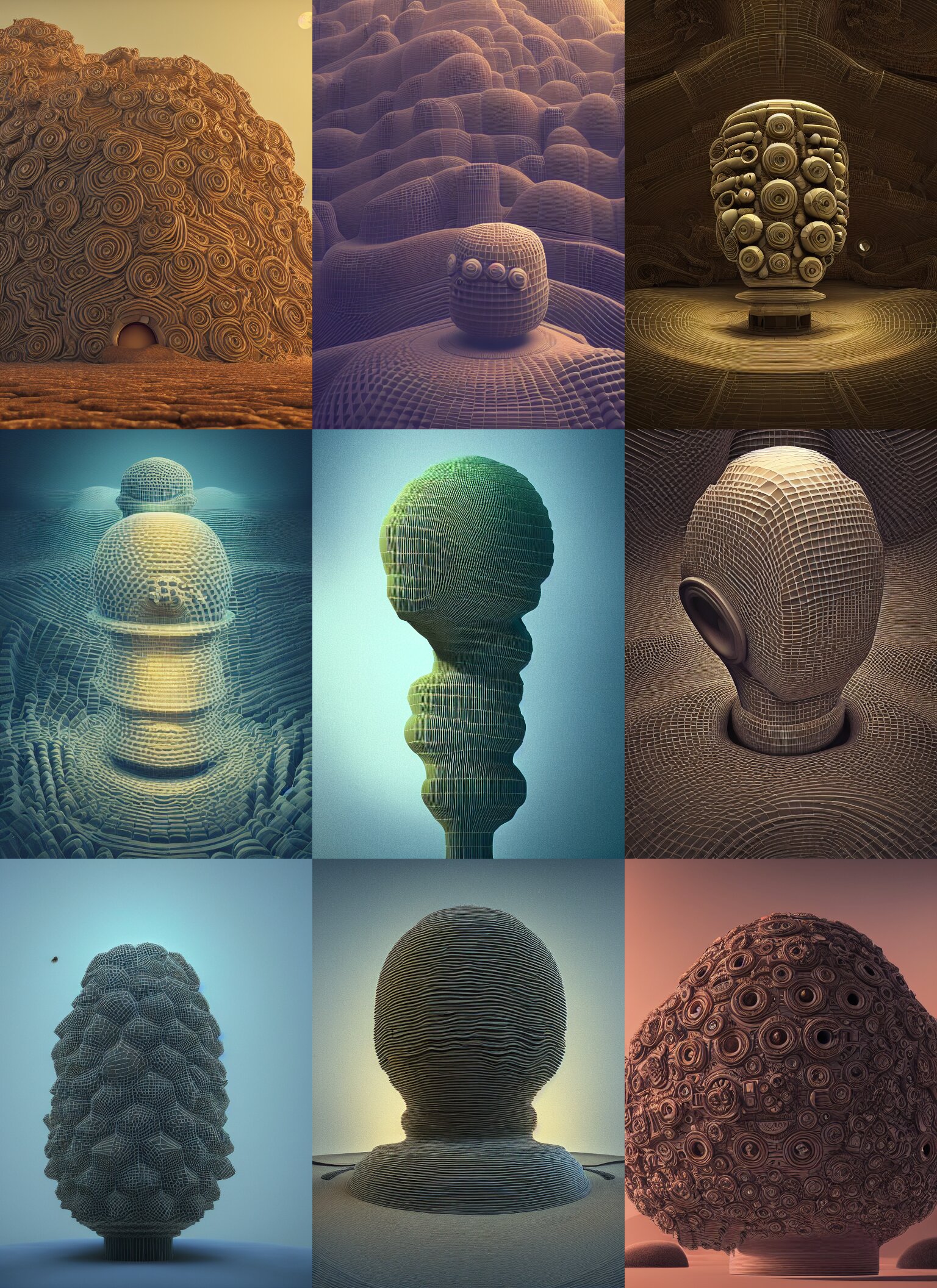 a highly detailed landscape of recursive speakers forming a 3 d head. speaker head. polyphonic ecstacy. frequency waves. ornate, hyperrealistic, octane render, chiaroscuro, inspired by greg rutkowski, android jones, beeple, rhads, shaun tan, frostbite 3 rendered 