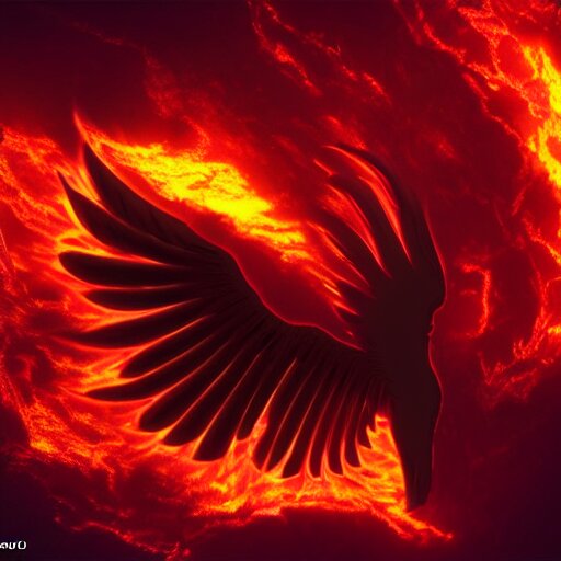 bright flame pheonix in a dark cave scenematic 4k