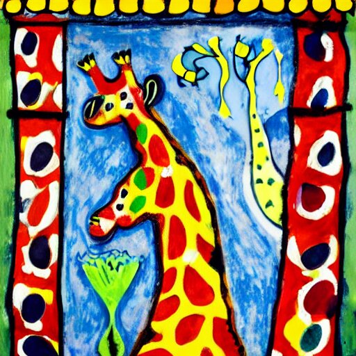 a giraffe in the style of a Chagall window