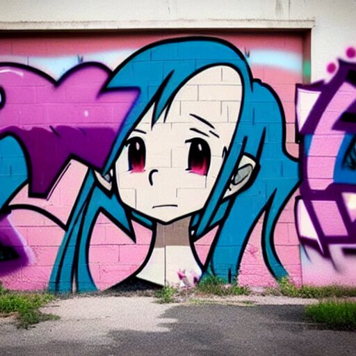 graffiti on a wall, happy anime ,