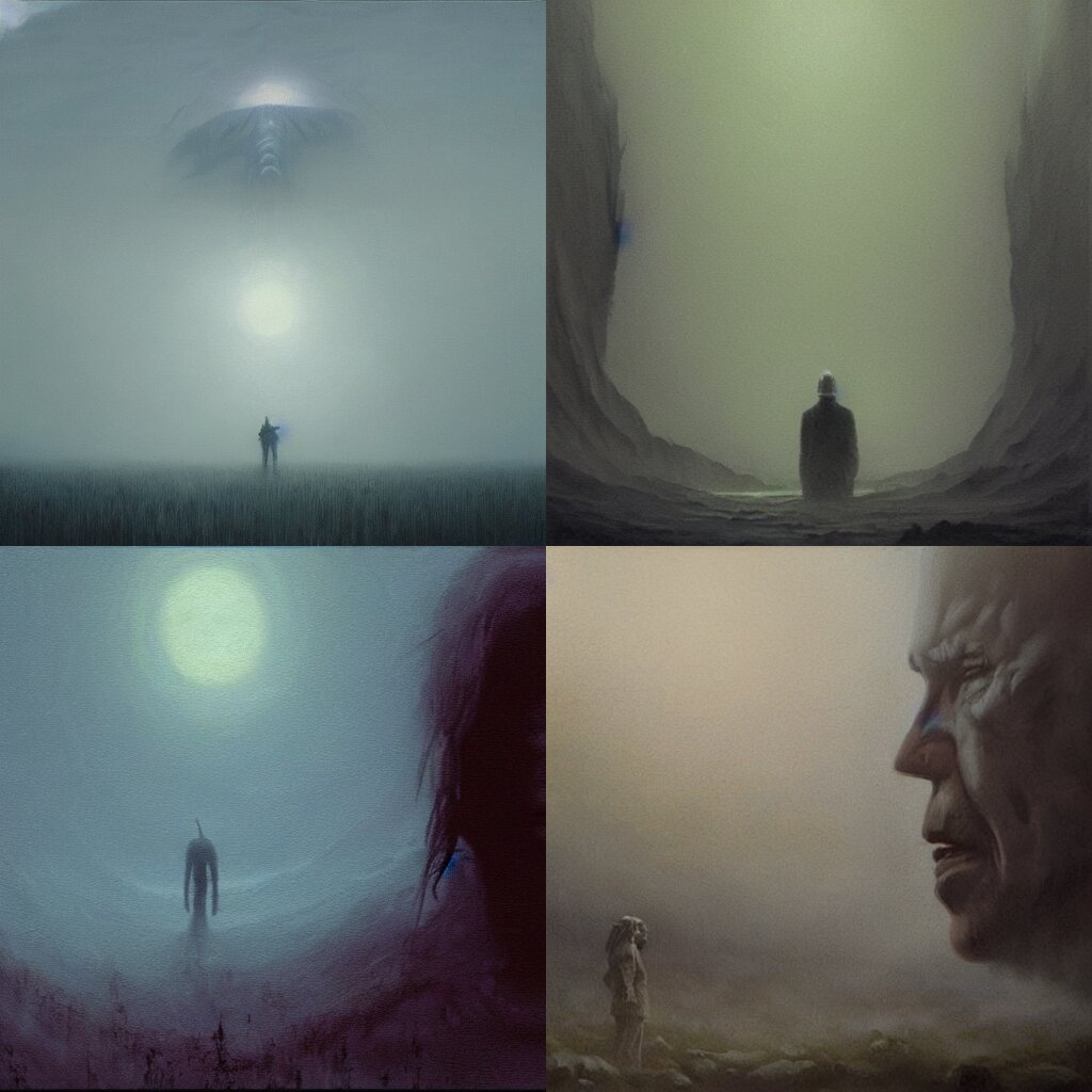 alex jones portrait, terror and horror painting descending on earth, by greg rutkowski and studio ghibli, inspired by zdzisław beksinski, cinematic, atmospheric, dramatic colors, dawn. 