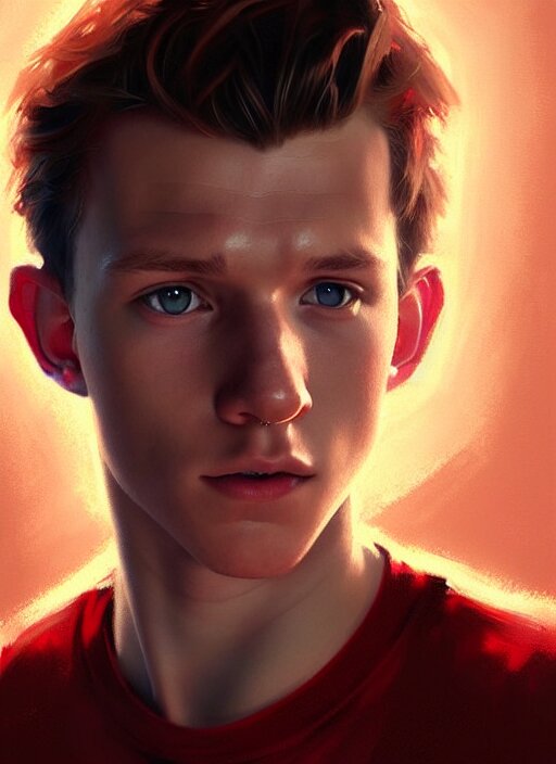 portrait of tom holland with hazel eyes. make it more simple and less detailed