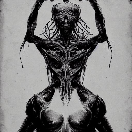 black and white illustration creative design, monster, body horror