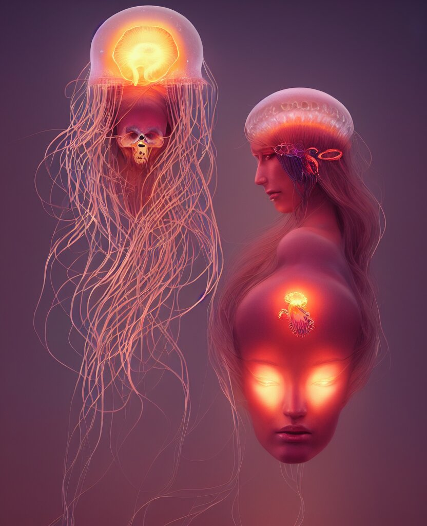 goddess portrait. jellyfish phoenix head. nautilus butterfly skull intricate artwork by Tooth Wu and wlop and beeple. octane render, trending on artstation, greg rutkowski very coherent symmetrical artwork. cinematic, hyper realism, high detail, octane render, 8k