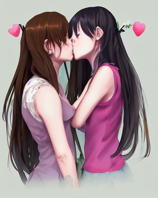 Girls Kissing In Soft Focus Anime Trending On Artstation. Soft focus