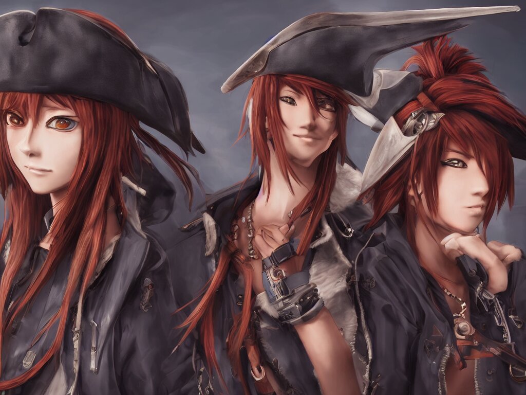 Anime Pirate portrait with less sharp details. Make the pirate's face a little less detailed