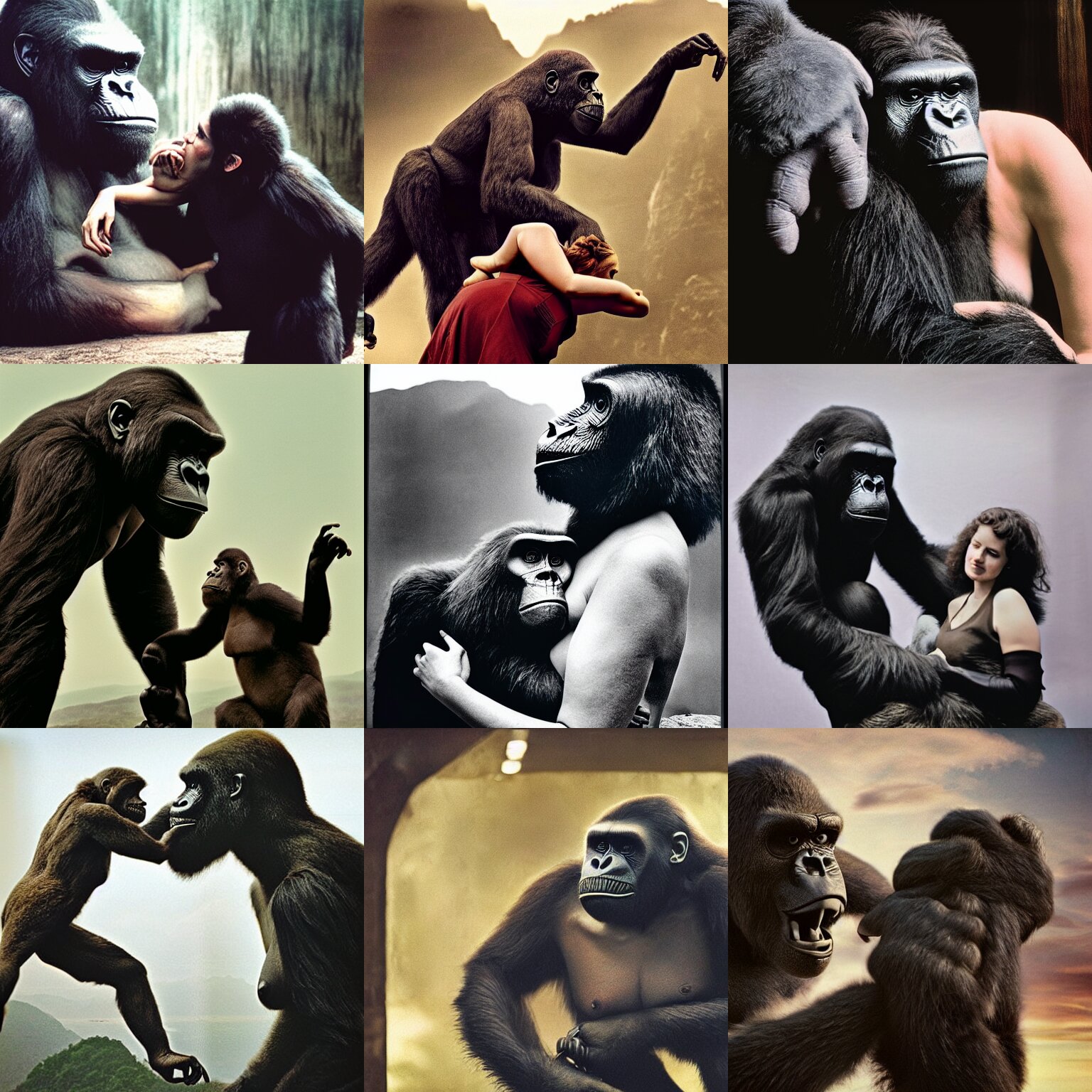 Picture of a woman and King Kong by Annie Leibovitz. King Kong holds the woman in his paw.