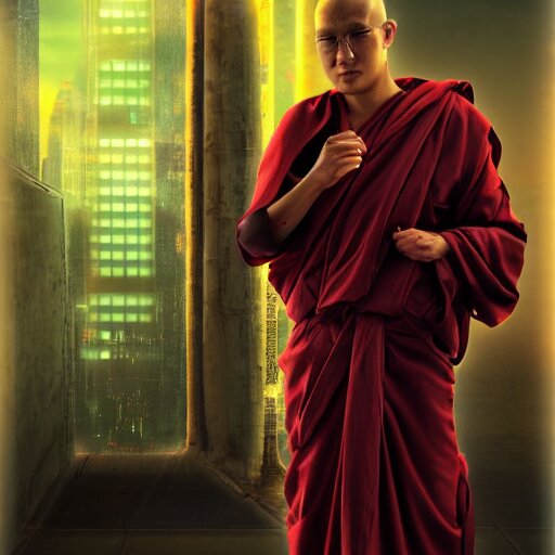 Buddhist Monk, cyberpunk, sci-fi fantasy 3