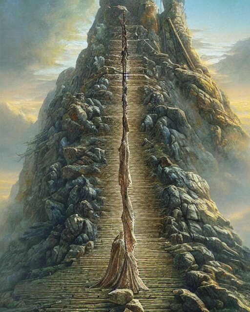 Stairway to heaven by Tomasz Alen Kopera and salvator Dali and greg rutkowski, impressive perspective, I can't believe how detailled this is, masterpiece