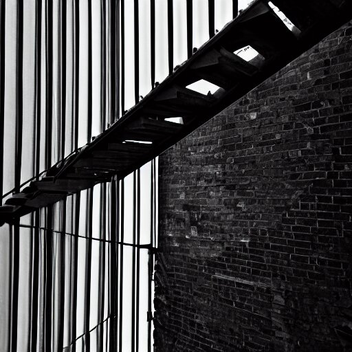 black and white press photograph, highly detailed space of purpendicular stairs going in multiple ways, detailed textures, natural light, mist, architecture photography, film grain, soft vignette, sigma 8 5 mm f / 1. 4 1 / 1 0 sec shutter, darren aronofsky film still promotional image, imax 7 0 mm footage 