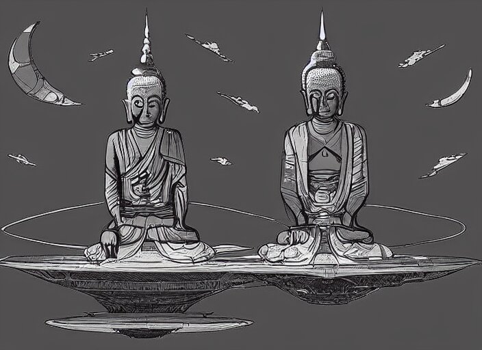 concept art of a buddhist spaceship 