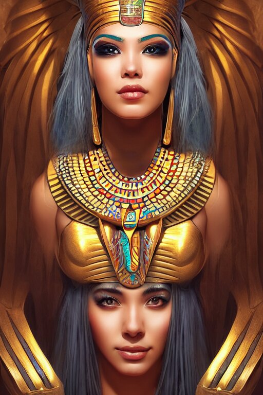 a highly detailed beautiful portrait of a egyptian god with facial expression / emotion : happy in the style of artgerm. 