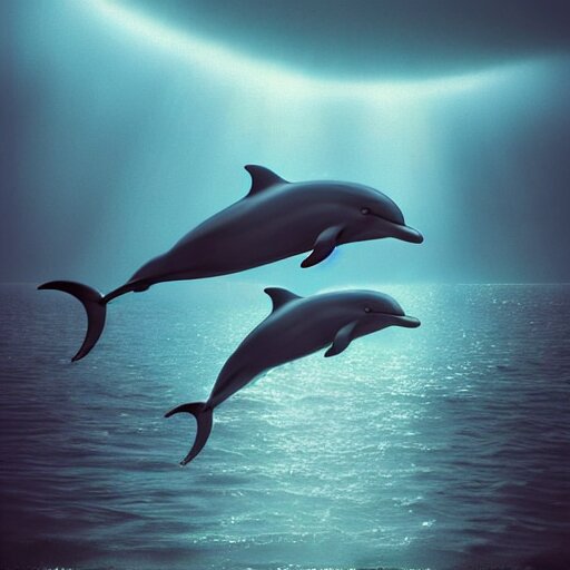 A pod of dolphins swimming in the ocean.