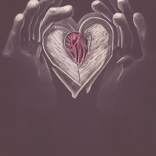 an artwork of hands ripping a heart in two broken pieces, sadness, dark ambiance, an album cover by Godfrey Blow, featured on deviantart, lyco art, artwork, photoillustration, poster art