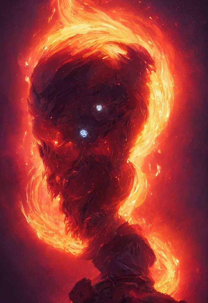 a fancy portrait of a small celestial engulfed in coloured flames by greg rutkowski, sung choi, mitchell mohrhauser, maciej kuciara, johnson ting, maxim verehin, peter konig, bloodborne, 8 k photorealistic, cinematic lighting, hd, high details, dramatic, dark atmosphere, trending on artstation 
