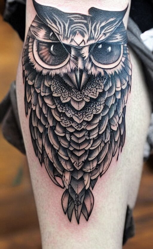 the owl is turned into a timepiece, and the tattoo is shrunk down to a tiny dot.