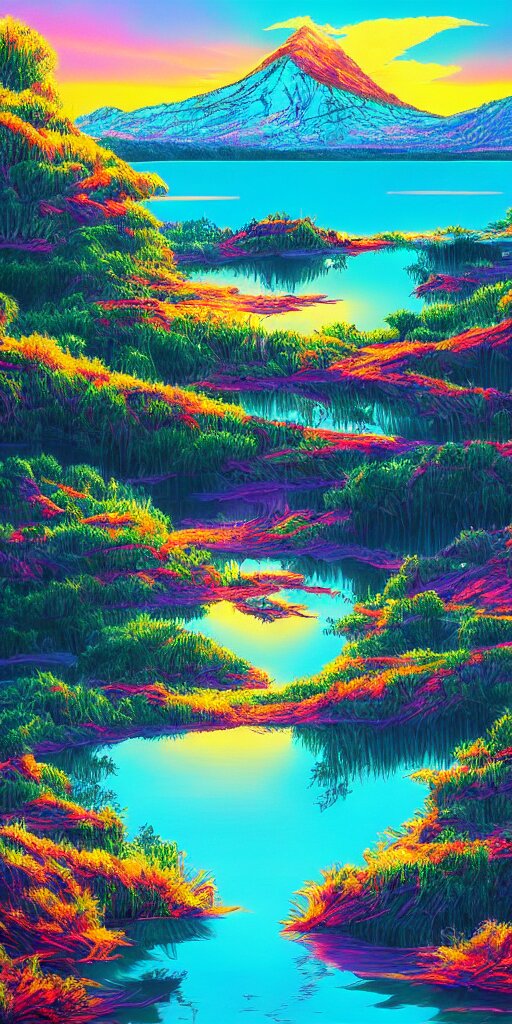 beautiful award winning synthwave painting of a canadi an lake, extreme detail, digital art, 4 k, ultra hd beautiful award winning synthwave painting of a canadi an lake, extreme detail, digital art, 4 k, ultra hd