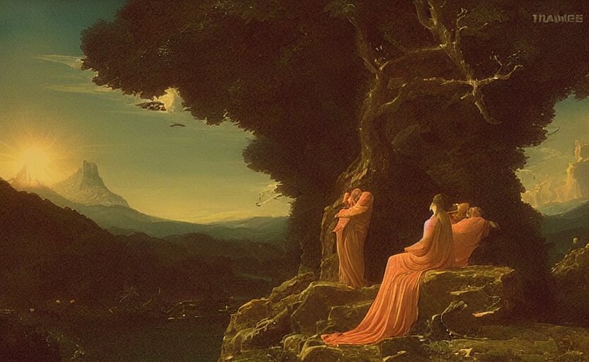 “ the fall of america, in the style of thomas cole ” 
