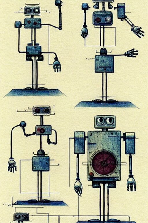 Add a neon green glow to the robot schematics