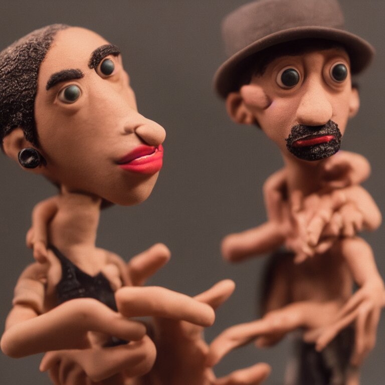 a cinematic film still of a claymation stop motion film starring outkast, shallow depth of field, 8 0 mm, f 1. 8