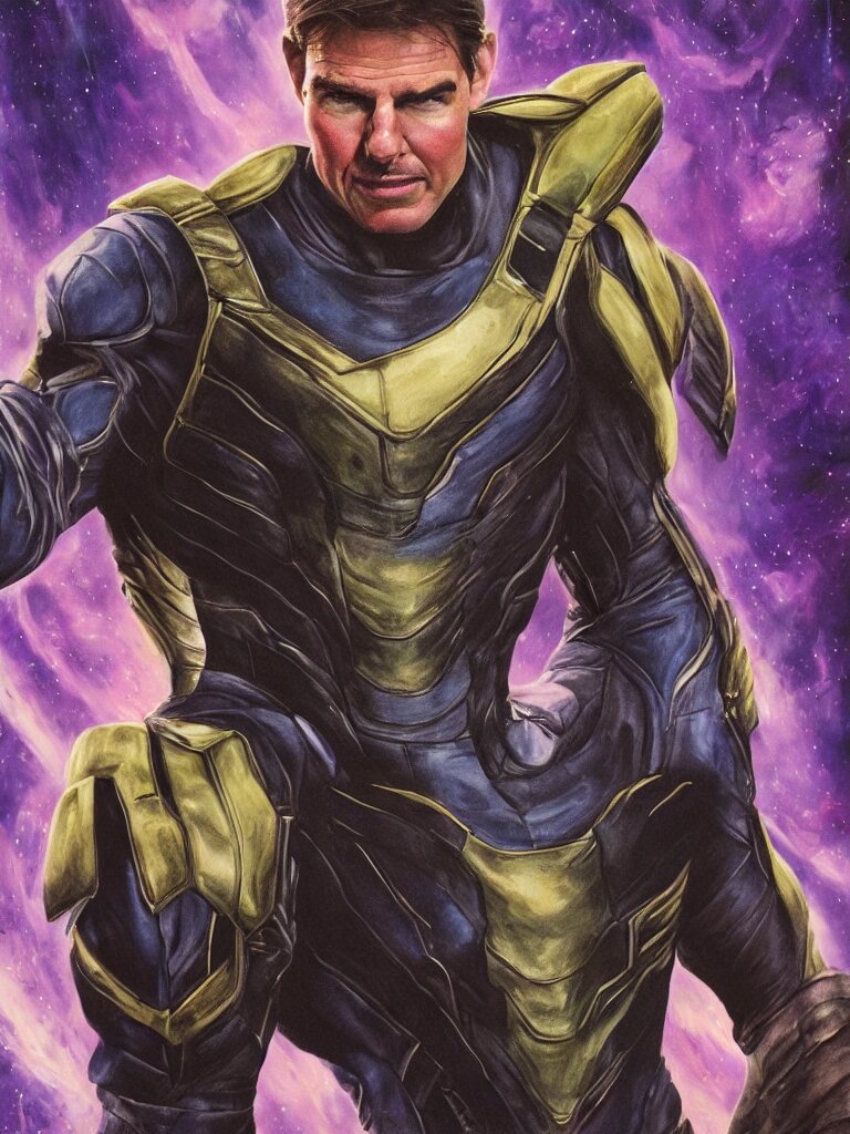 Thanos, Tom Cruise Oil Painting. Remove the background and add some green borders for a jungle vibe.