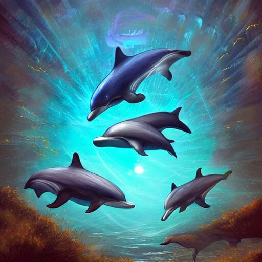 A pod of dolphins swimming in the ocean.