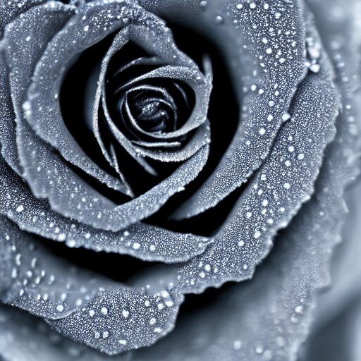 A 4k photo of a blue rose, morning dew on the rose, high contrast