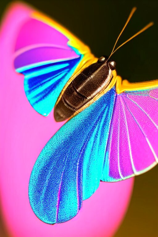 high quality macro photo silky iridescent moth! jewelled gorgeous! highly detailed david ligare elson peter cinematic blue neon lighting high quality low angle hd 8k sharp shallow depth of field