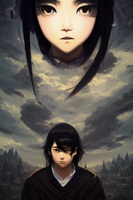 baroque oil painting rodrigo duterte ln illustration concept art lotr anime key visual portrait long flowing black hair brown eyes symmetrical perfect face fine detail delicate features quiet gaze fitted black military uniform gapmoe kuudere bokeh trending pixiv fanbox by greg rutkowski makoto shinkai takashi takeuchi studio ghibli