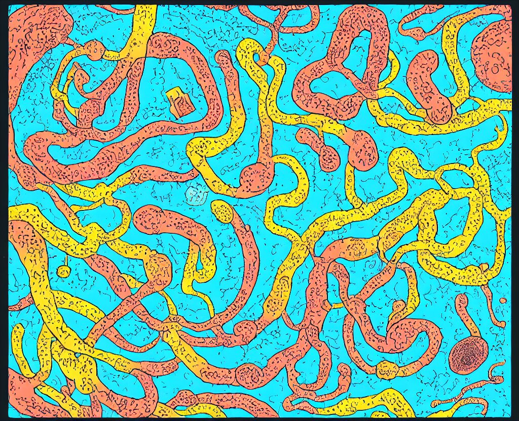 a diagram of the flow of responsibility from the creator all the way to bacteria and microbes, saturated color scheme 