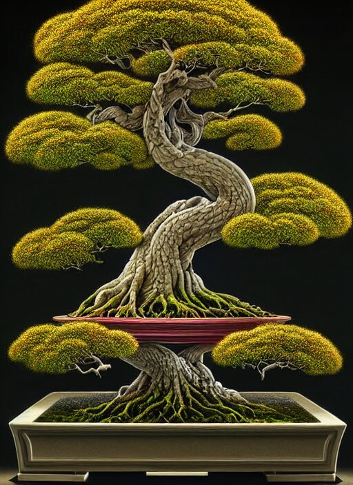 a bonsai made of ivory, intricate, rim light, vibrant colors, extremly detailed digital painting, by tomasz alen kopera, james jean and fenghua zhong, highly detailed, art, cinematic lighting, very coherent, hyper realism, high detail, 8 k 