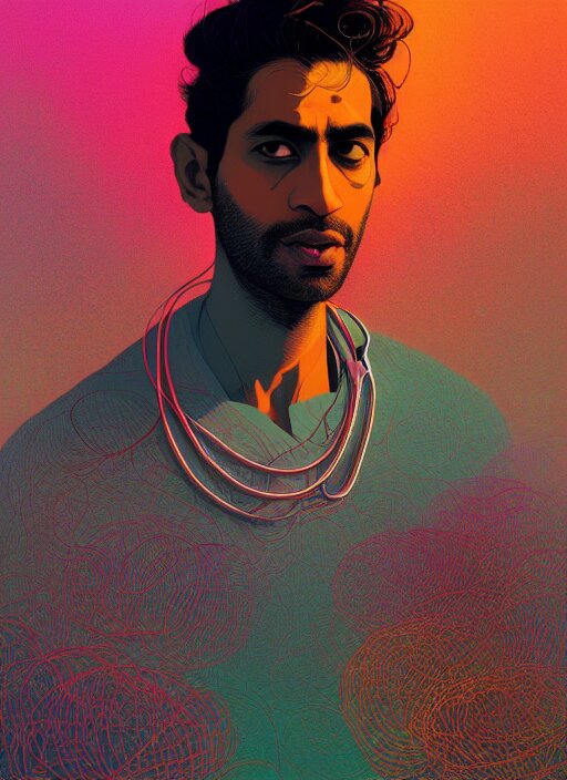 portrait of a pale handsome rugged modern young indian doctor, epic scene, by victo ngai, kilian eng vibrant colours, dynamic lighting, digital art, winning award masterpiece, fantastically beautiful, illustration, aesthetically inspired by beksinski and dan mumford, trending on artstation, art by greg rutkowski, 8 k