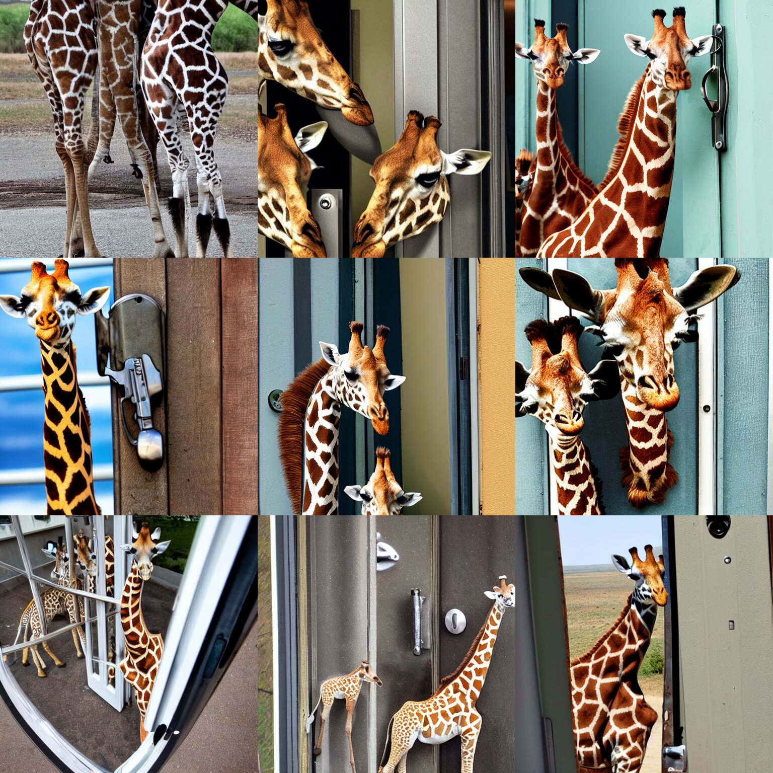 Giraffes getting stuck in a revolver door