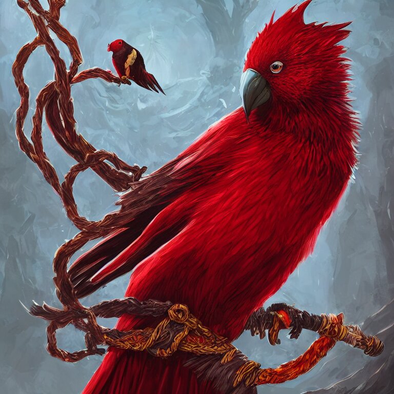stunning oil painting red coloured big birds