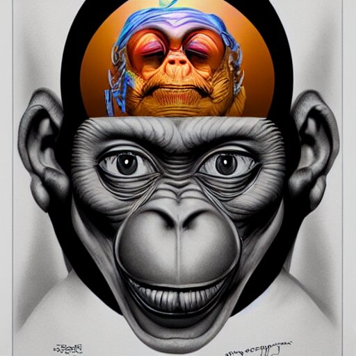 lofi monkey in front of a mirror reflecting anger facial expression of a human face, symmetrical hands, old mirror, Pixar style by Tristan Eaton Stanley Artgerm and Tom Bagshaw, high detail