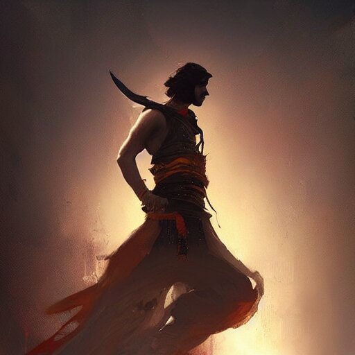 Prince of Persia Trending on ArtStation by Greg Rutkowski. Change the background color to blue to match the tile in the prince's outfit