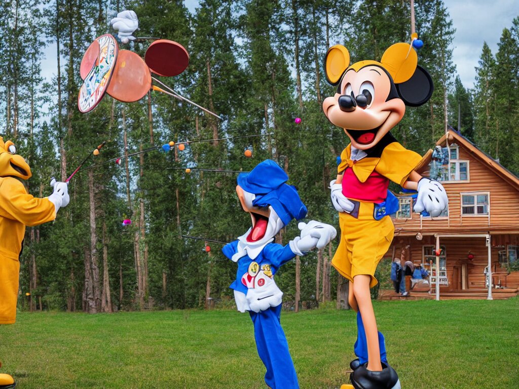 Neat Disney's Wacky Darts in the Front Yard of His Finnish Summer Cabin. modernized with a neon sign