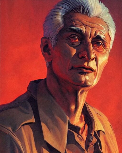 jacques derrida. 1 9 8 0 s dystopian soviet russia, propaganda screens. unreal engine, fantasy art by jesper ejsing. faithfully depicted facial expression, perfect anatomy global illumination, radiant light, detailed and intricate environment 