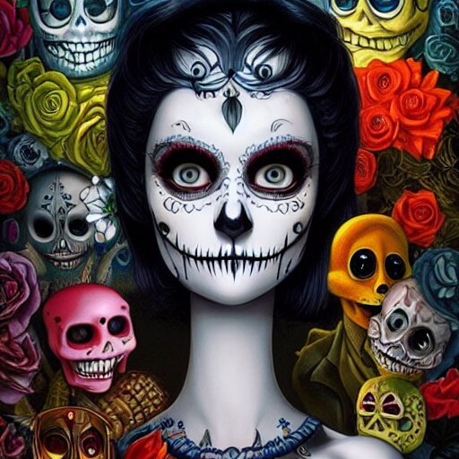 Lofi portrait Pixar style by Joe Fenton and Stanley Artgerm, dio de los muertos, Tom Bagshaw and Tim Burton