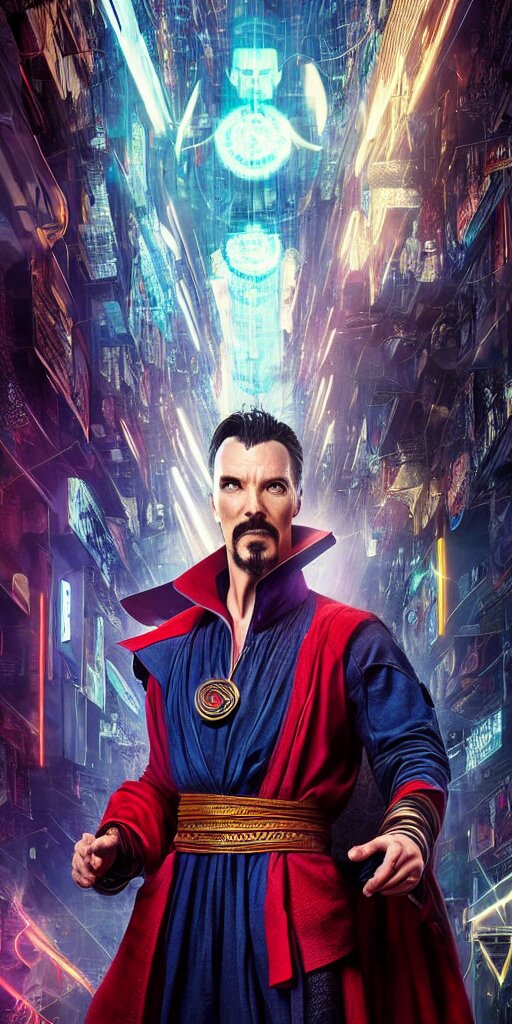 cyberpunk, dr strange, photograph, cinematic, cybernetically enhanced