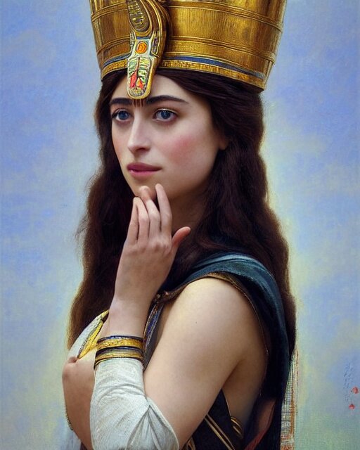 Dakota Johnson as a beautiful Native American princess, gorgeous, portrait, Symmetrical, powerful, intricate, beautiful, masterpiece, elegant, volumetric lighting, highly detailed, digital painting, hyper-realistic, artstation, sharp focus, no blur, illustration, William-Adolphe Bouguereau , ruan jia. Switch the egyptian princess with a beautiful Native American princess