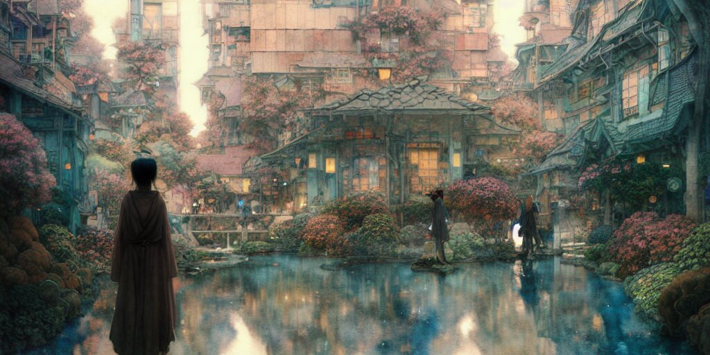 THE CHERRY BLOSSOM TREE HOUSE :: beautiful ornate treehouse in a gigantic pink cherry blossom tree :: on a high blue grey and brown cliff with light snow and pink cherry blossom trees :: Roger Deakins and Moebius and Alphonse Much and Guweiz :: Intricate details